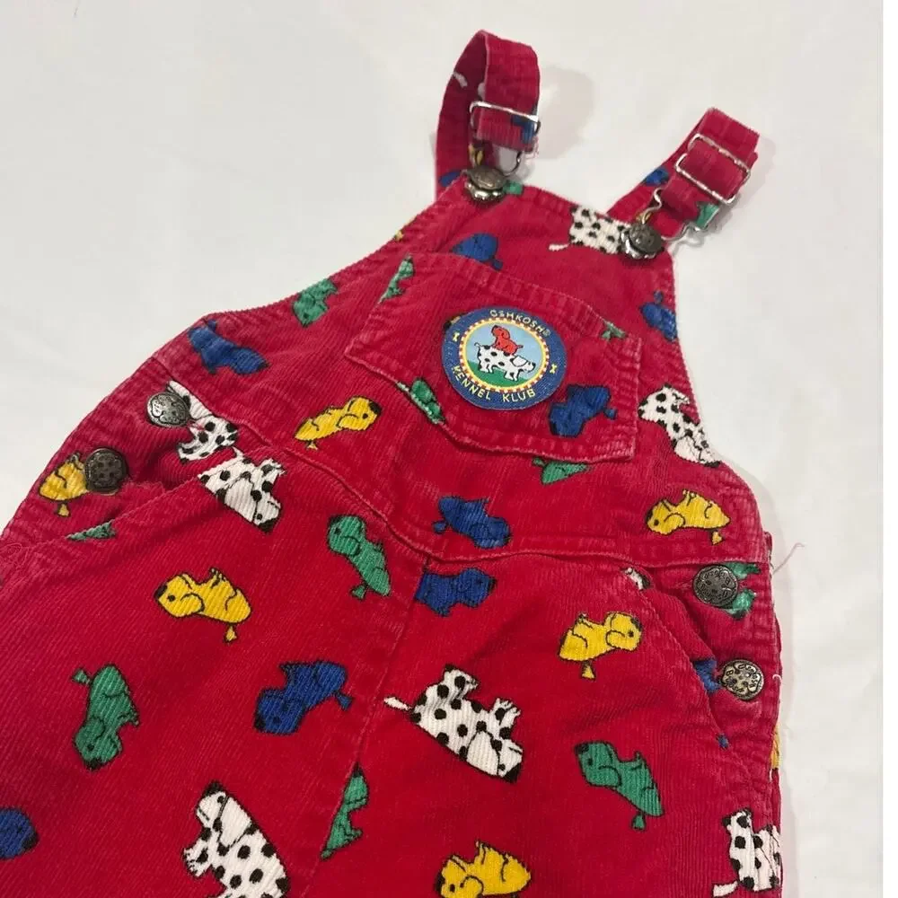 Vintage Rare OshKosh B'gosh Kids Overalls Dogs Red Corduroy Kennel Club 18 Month
